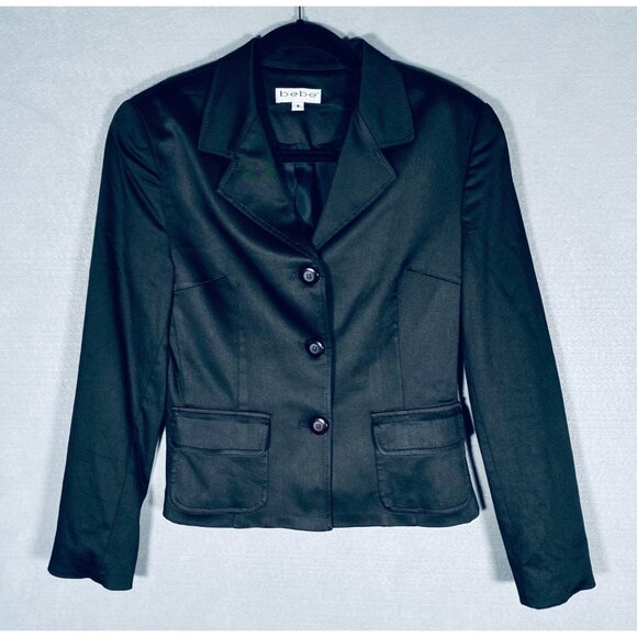 Bebe Blazer Womens 6 Black Wool Single Breasted Jacket Minimalist Capsule - Picture 1 of 9